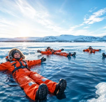 Arctic Ice Floating in a thermal survival suit-1
