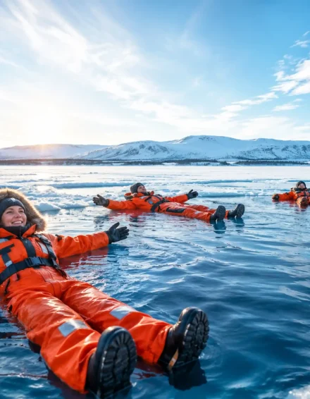 Arctic Ice Floating in a thermal survival suit-1