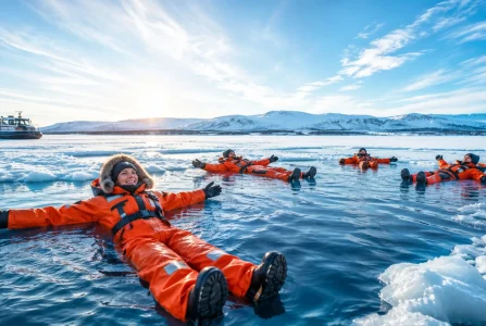 Arctic Ice Floating in a thermal survival suit-1