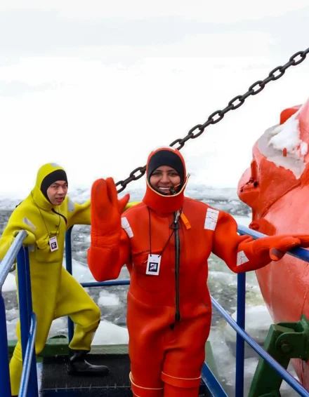 Arctic Ice Floating in a thermal survival suit 3