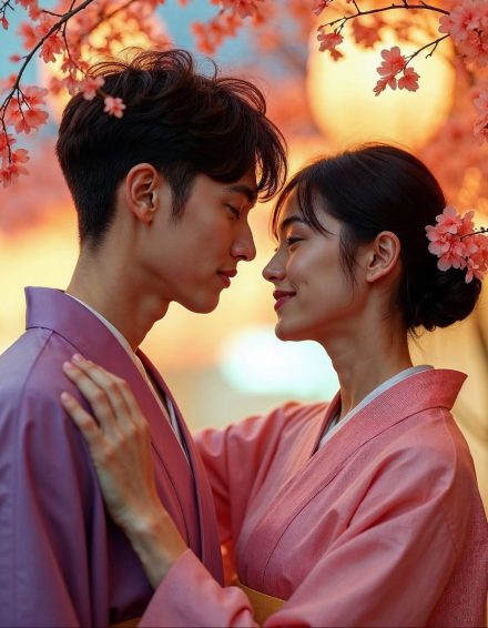 romantic-couple-kimono-cherry-blossoms
