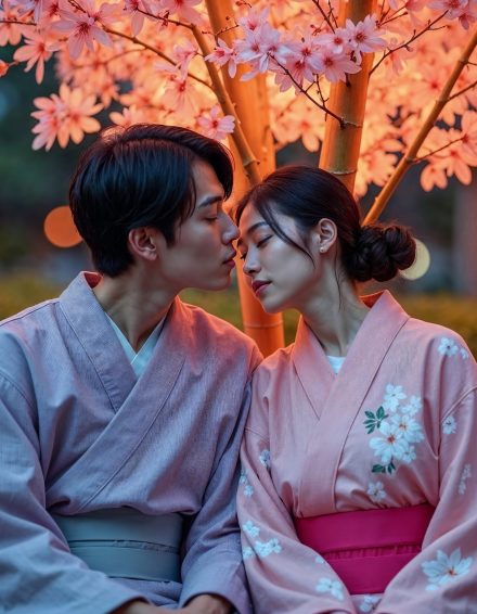 romantic-couple-kimonos-cherry-blossoms