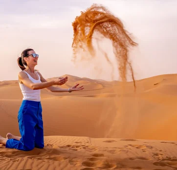 women happy in desert safari of dubai