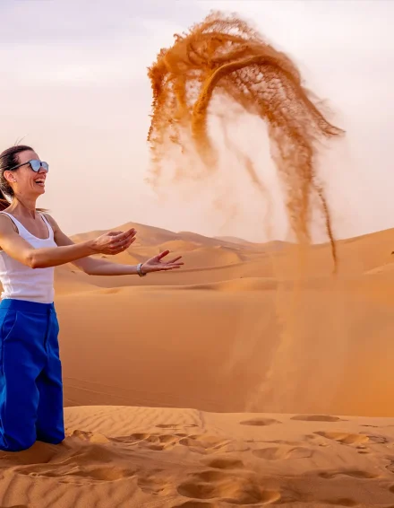 women happy in desert safari of dubai